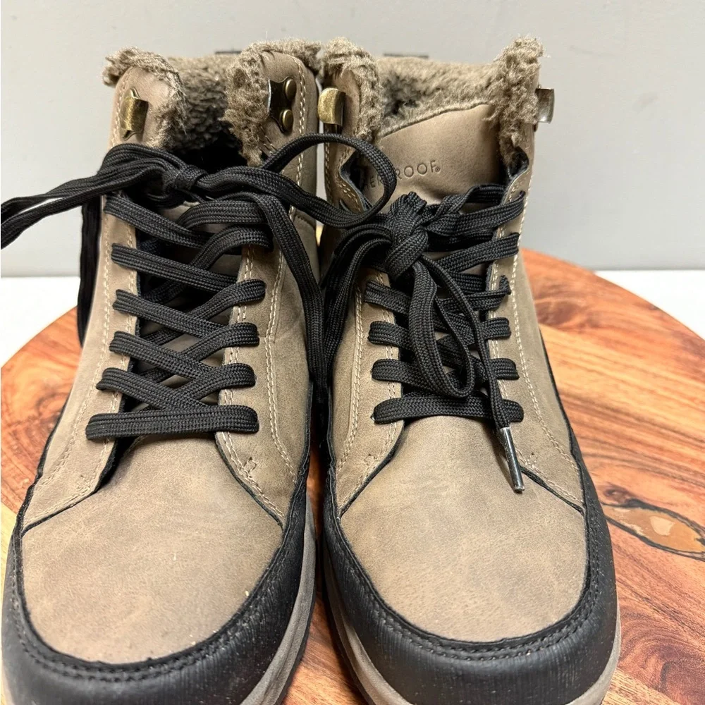 Weatherproof Mens Faux Fur Lined Duck Boots Taupe Brown Black High Top Lace Up